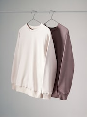 The Set Brown/Beige 2 Pack Oversized Crew Neck Sweatshirts - Image 2 of 7