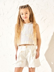 Angel & Rocket Cream Raya Embroidered Denim 100% Cotton Shorts - Image 3 of 6