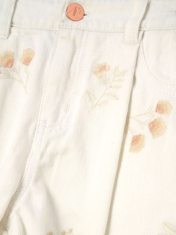 Angel & Rocket Cream Raya Embroidered Denim 100% Cotton Shorts - Image 6 of 6