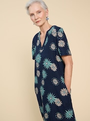 White Stuff Blue Lydia Shift Dress With Linen - Image 1 of 6