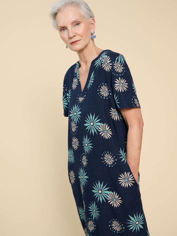 White Stuff Blue Lydia Shift Dress With Linen - Image 1 of 6