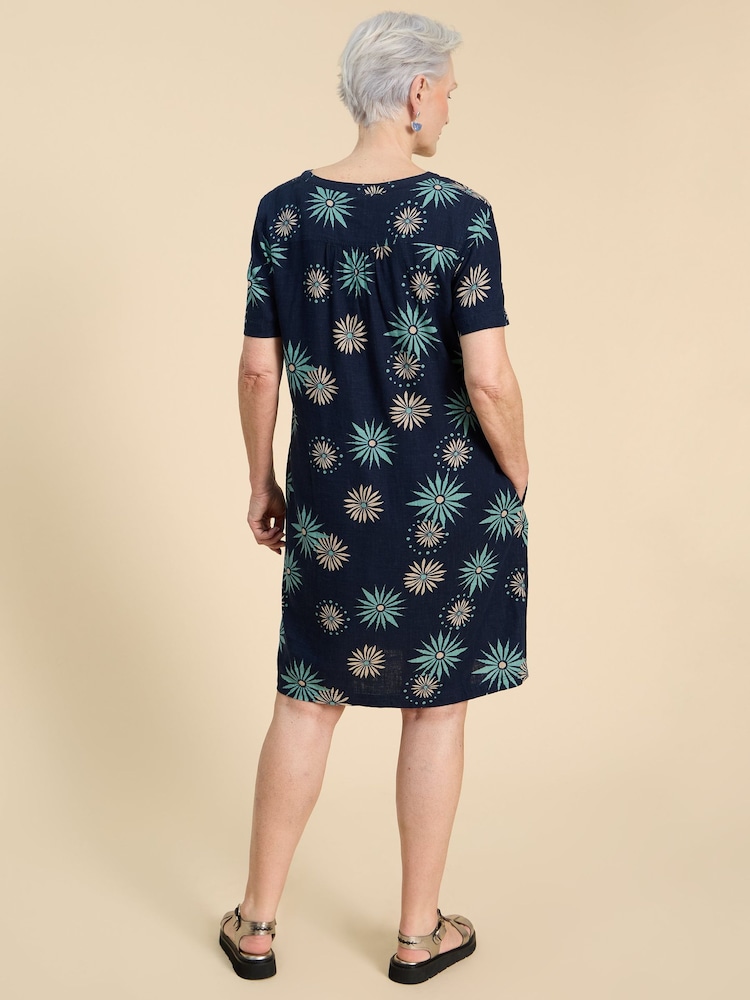 White Stuff Blue Lydia Shift Dress With Linen - Image 2 of 6