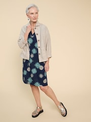 White Stuff Blue Lydia Shift Dress With Linen - Image 3 of 6