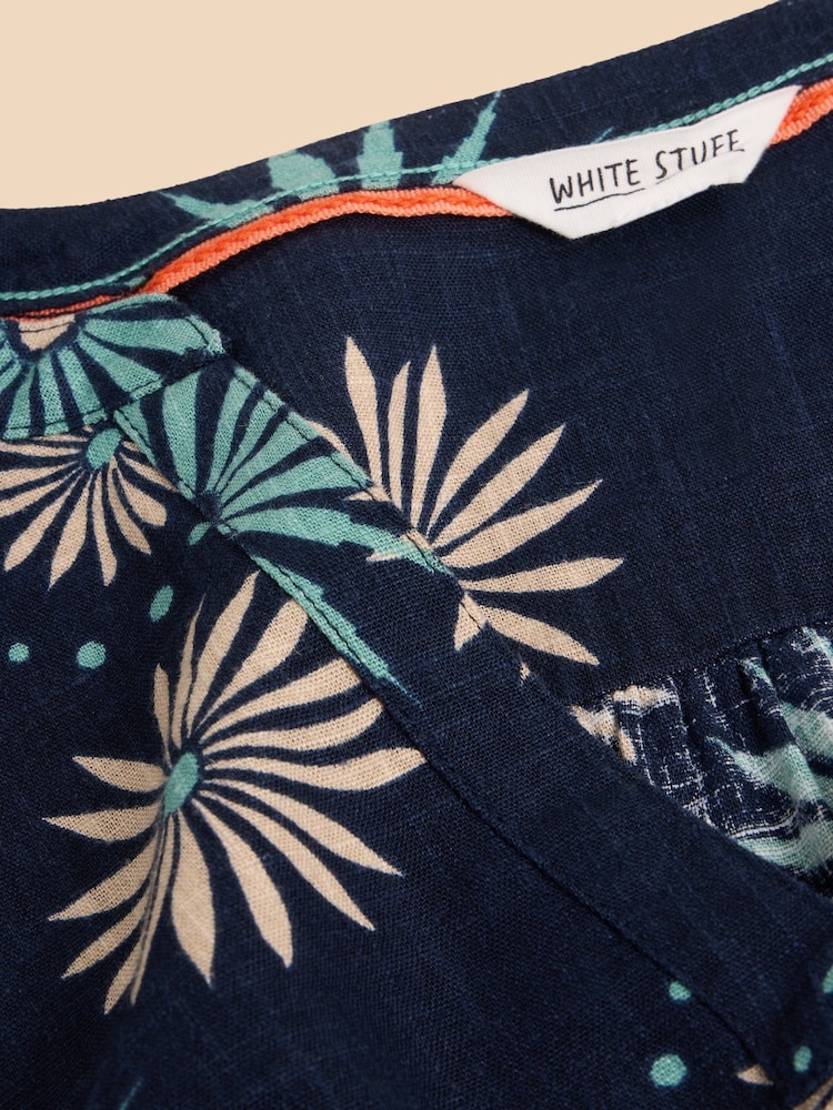White Stuff Blue Lydia Shift Dress With Linen - Image 6 of 6