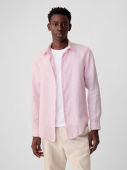 Gap Pink Stripe Soft Linen Long Sleeve Shirt - Image 1 of 1