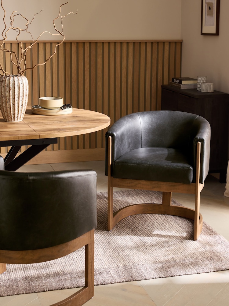 Distressed Faux Leather Black Brady Dark Wood Leg Dining Chair - Image 1 of 10