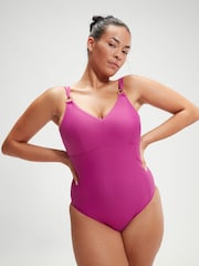 Speedo Pink Womens Shaping Strappy 1 Piece Swimsuit with Removable Bra Pads and Bust Support - Image 1 of 5