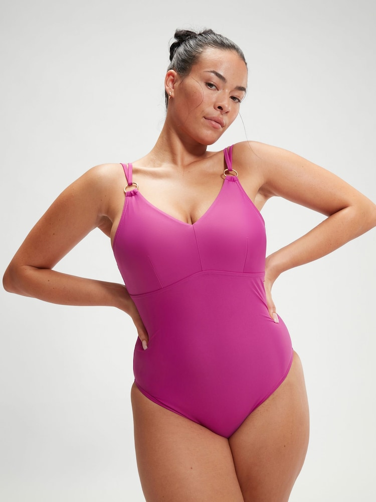 Speedo Pink Womens Shaping Strappy 1 Piece Swimsuit with Removable Bra Pads and Bust Support - Image 1 of 5