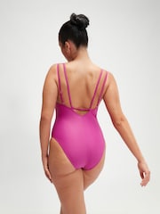 Speedo Pink Womens Shaping Strappy 1 Piece Swimsuit with Removable Bra Pads and Bust Support - Image 3 of 5