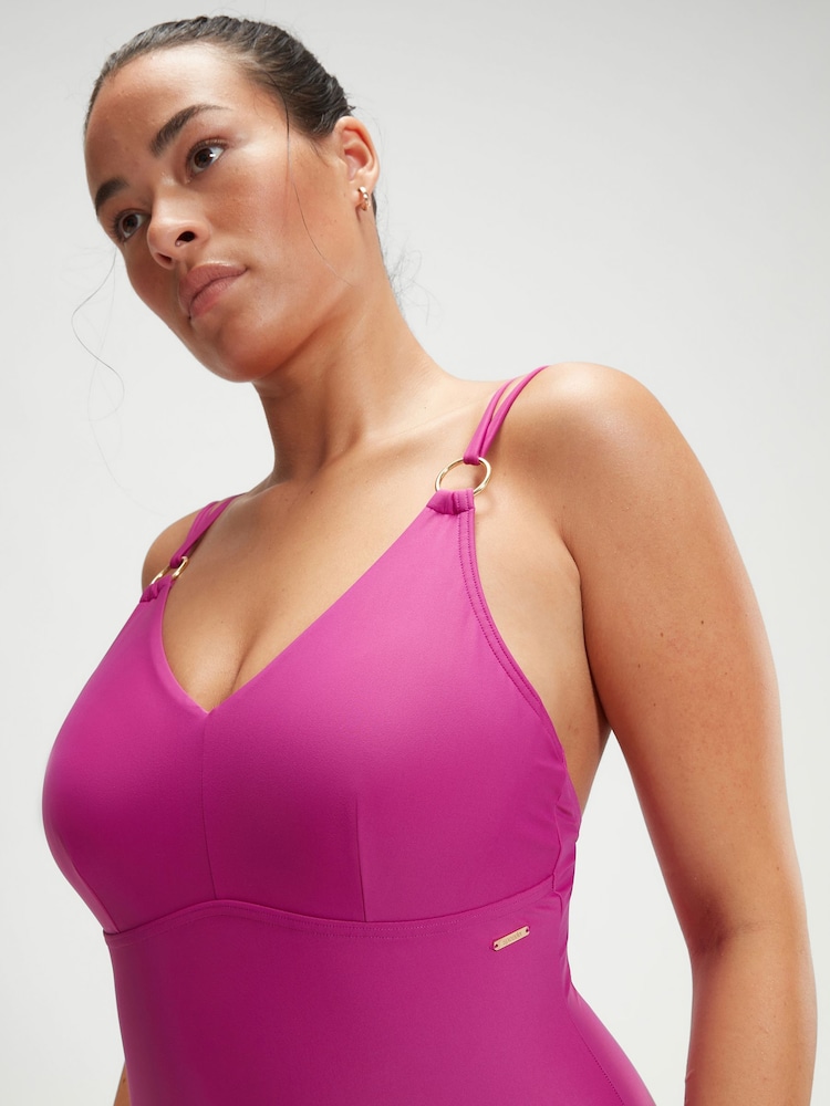 Speedo Pink Womens Shaping Strappy 1 Piece Swimsuit with Removable Bra Pads and Bust Support - Image 5 of 5