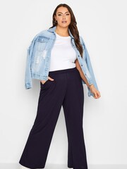 Yours Curve Blue Pleated Front Wide Leg Trousers - Image 2 of 5