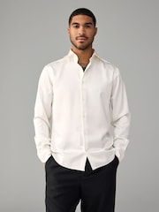 Ivory White Regular Fit EDIT Satin Long Sleeve Shirt - Image 1 of 8