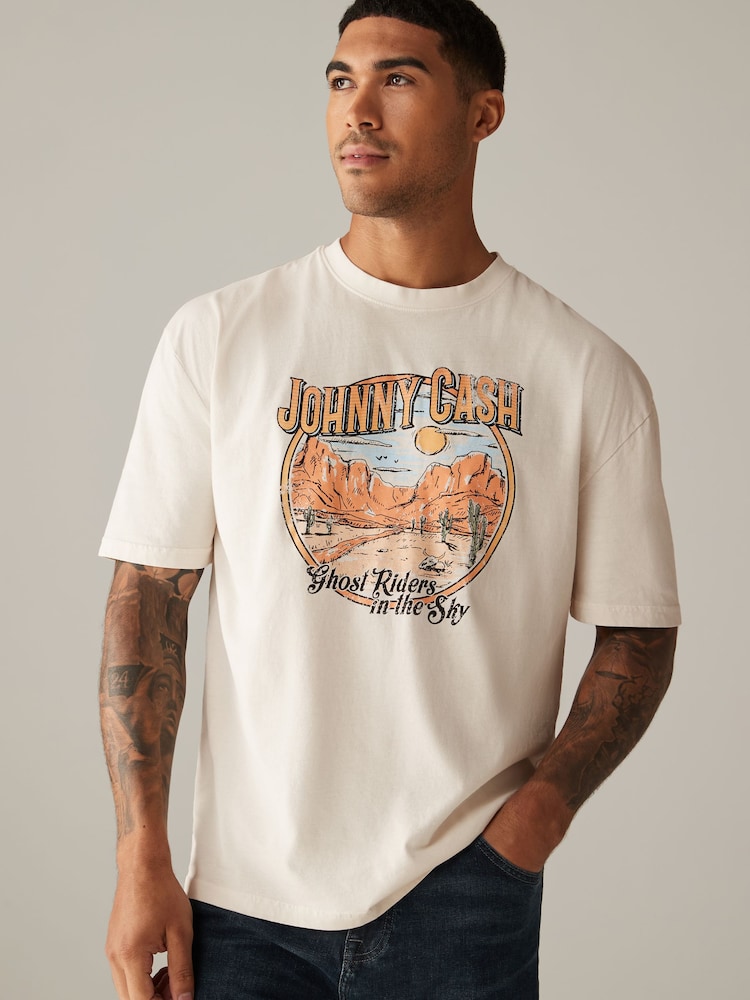Ecru Jonny Cash Regular Fit Band Graphic 100% Cotton T-Shirt - Image 1 of 7