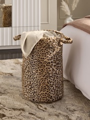 Brown Leopard Print Laundry Bag Basket - Image 1 of 3