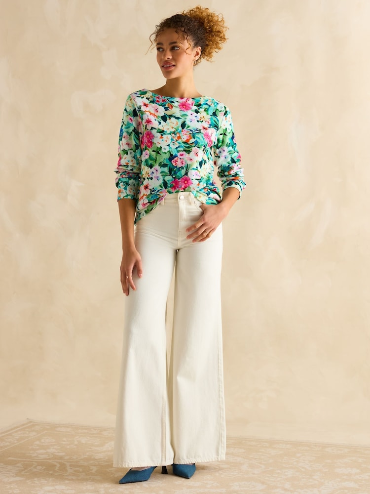 Joules Harbour Multi Floral Boat Neck Printed Top - Image 3 of 7