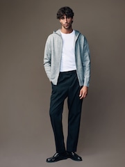 Grey Regular Fit Knit Zip Up Hoodie with Wool - Image 2 of 8