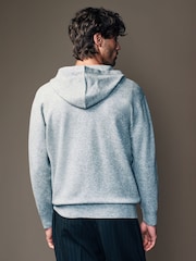 Grey Regular Fit Knit Zip Up Hoodie with Wool - Image 3 of 8