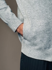 Grey Regular Fit Knit Zip Up Hoodie with Wool - Image 5 of 8