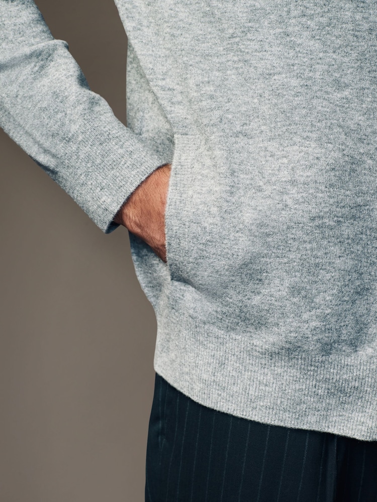 Grey Regular Fit Knit Zip Up Hoodie with Wool - Image 5 of 8