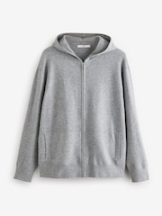 Grey Regular Fit Knit Zip Up Hoodie with Wool - Image 6 of 8