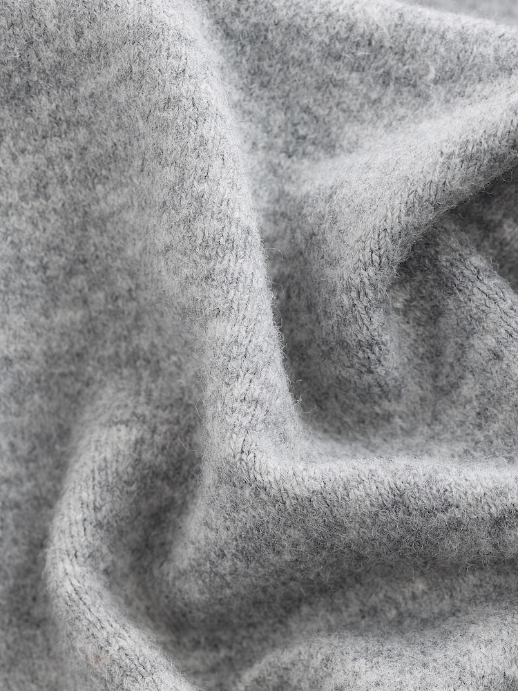 Grey Regular Fit Knit Zip Up Hoodie with Wool - Image 7 of 8
