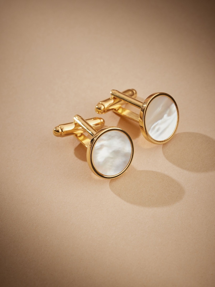 Золотой - Signature Real Mother of Pearl Stone Cufflinks - Image 1 of 3 Золотой - Signature Real Mother of Pearl Stone Cufflinks - Image 1 of 3