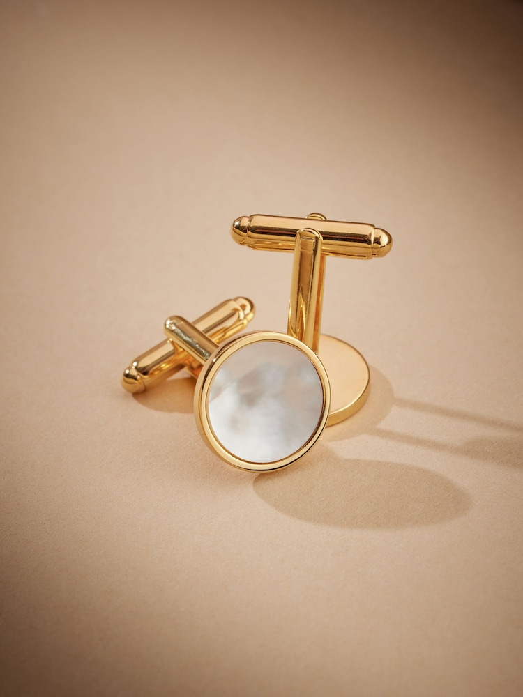 Gold Signature Real Onyx Stone Cufflinks - Image 2 of 3