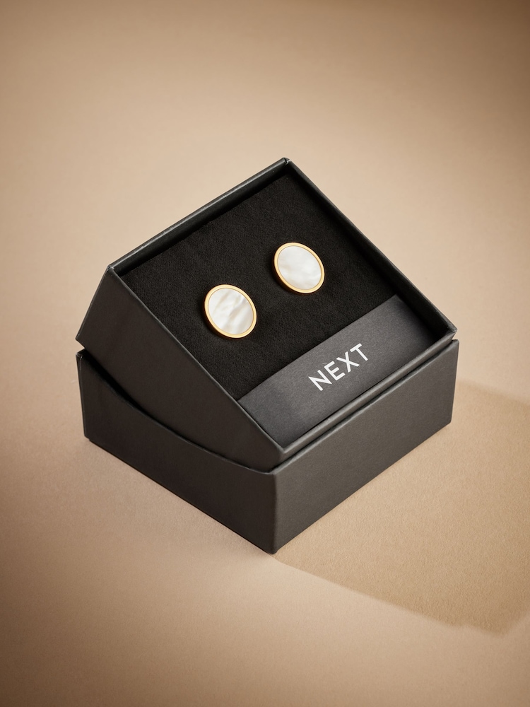 Gold Signature Real Onyx Stone Cufflinks - Image 3 of 3