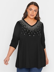 Yours Curve Black Star Stud Embellished Top - Image 1 of 4