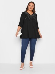 Yours Curve Black Star Stud Embellished Top - Image 2 of 4