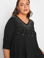 Yours Curve Black Star Stud Embellished Top - Image 4 of 4