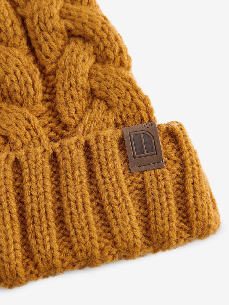 Ochre rumena - Cable Knit Pom klobuki in kape; pokrivala (1-16yrs) - Slika 1 iz 2
