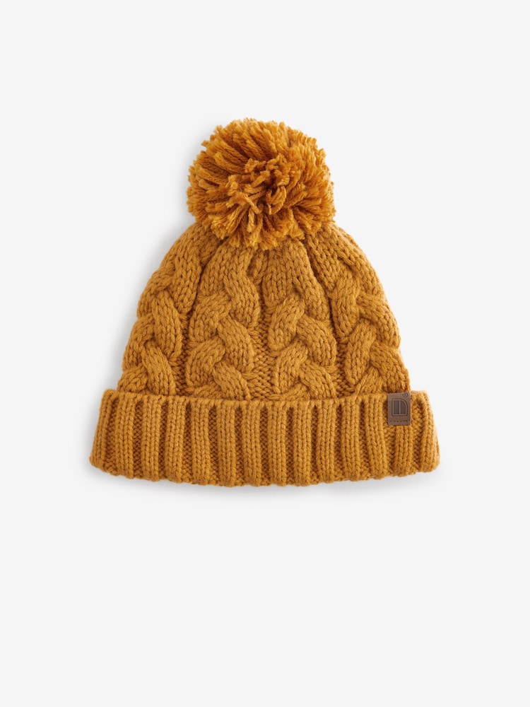 Ochre rumena - Cable Knit Pom klobuki in kape; pokrivala (1-16yrs) - Slika 2 iz 2