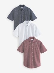 Burgundy/Navy Blue/White Short Sleeve Printed 100% Cotton Oxford Shirts 3 Pack - Image 1 of 13