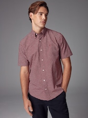 Burgundy/Navy Blue/White Short Sleeve Printed 100% Cotton Oxford Shirts 3 Pack - Image 2 of 13