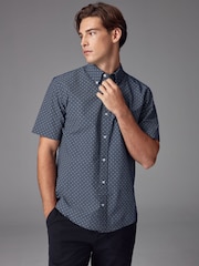 Burgundy/Navy Blue/White Short Sleeve Printed 100% Cotton Oxford Shirts 3 Pack - Image 3 of 13