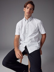 Burgundy/Navy Blue/White Short Sleeve Printed 100% Cotton Oxford Shirts 3 Pack - Image 5 of 13