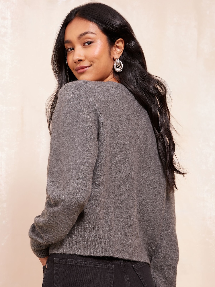 Friends Like These Grey Cropped Button Through Cardigan - Image 4 of 4