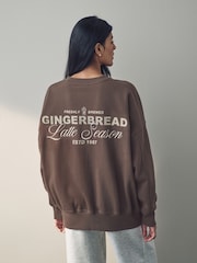 Chocolate Brown Christmas Ginger Bread Latte Graphic Crew Neck Sweatshirt - Image 1 of 8