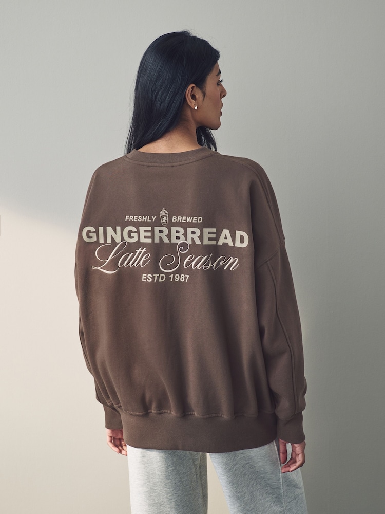 Chocolate Brown Christmas Ginger Bread Latte Graphic Crew Neck Sweatshirt - Image 1 of 8