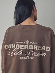 Chocolate Brown Christmas Ginger Bread Latte Graphic Crew Neck Sweatshirt - Image 3 of 8