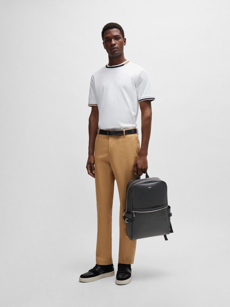 BOSS White Mercerised 100% Cotton Signature-Stripe Details T-Shirt - Image 2 of 5