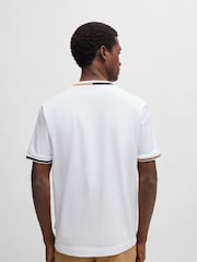 BOSS White Mercerised 100% Cotton Signature-Stripe Details T-Shirt - Image 4 of 5