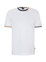 BOSS White Mercerised 100% Cotton Signature-Stripe Details T-Shirt - Image 5 of 5