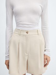 Mango Cream Pleated High-Waist Shorts - Image 1 of 4