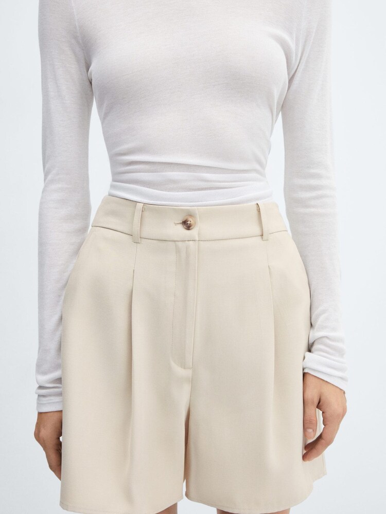 Mango Cream Pleated High-Waist Shorts - Image 1 of 4