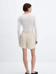 Mango Cream Pleated High-Waist Shorts - Image 2 of 4