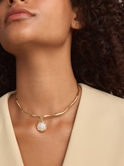 Gold Tone Faux Pearl Drop Torque Choker Necklace - Image 1 of 6