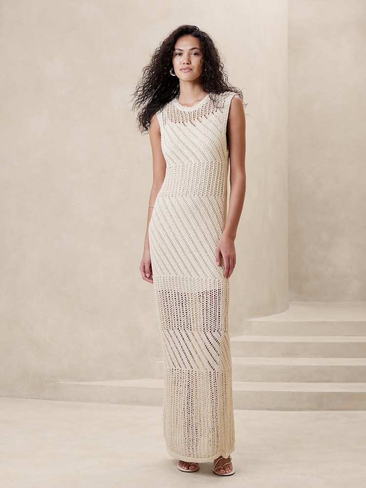 Banana Republic White Cotton-Blend Open-Stitch Maxi Dress - Image 1 of 1