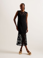 Czarny - Ted Baker Crochet Sleeveless Corha Midi Dress - Image 1 of 5